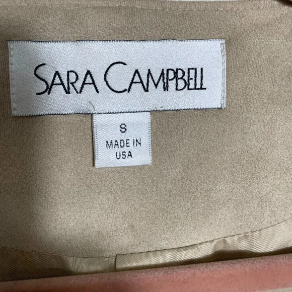 Sara Campbell Faux Suede Open Front Beige Cardigan Jacket Size Small 3/4 sleeves - Picture 4 of 9